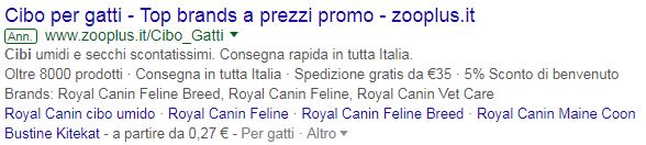 Google Adwords - cibo per gatti - primo risultato della SERP