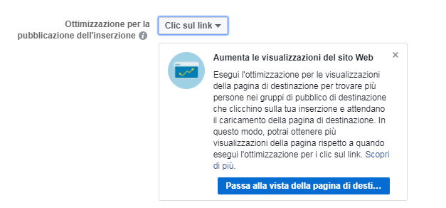 FB Ads - clic su link & pag. di destinazione